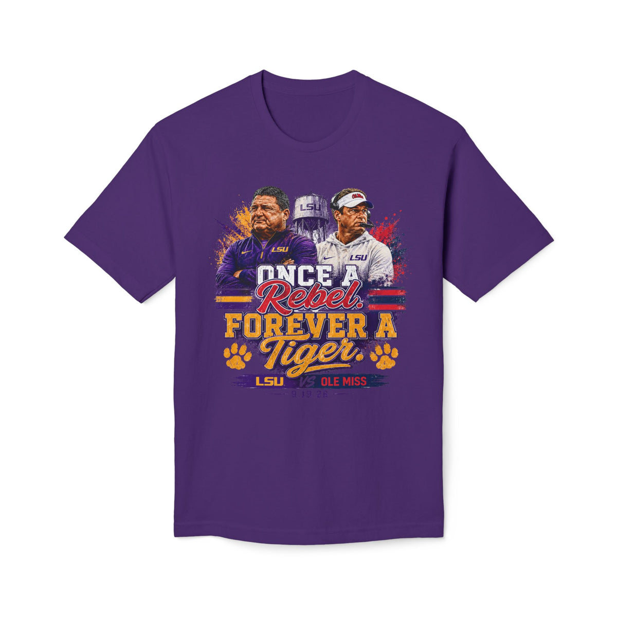 LSU vs Ole Miss Inspired Shirt | Purple & Gold Tiger Eye Graphic Tee | Louisiana Football Fan Shirt | Game Day Back Print