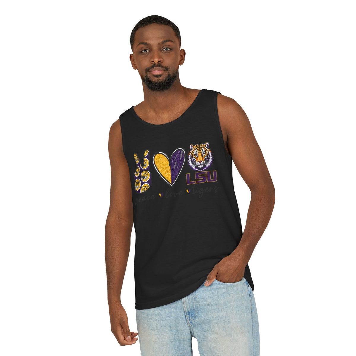 Peace Love Tigers Tank Top,LSU Game Day Tank, Purple Gold Football Shirt, Womens Comfort Colors Tank, Southern College Fan Gift