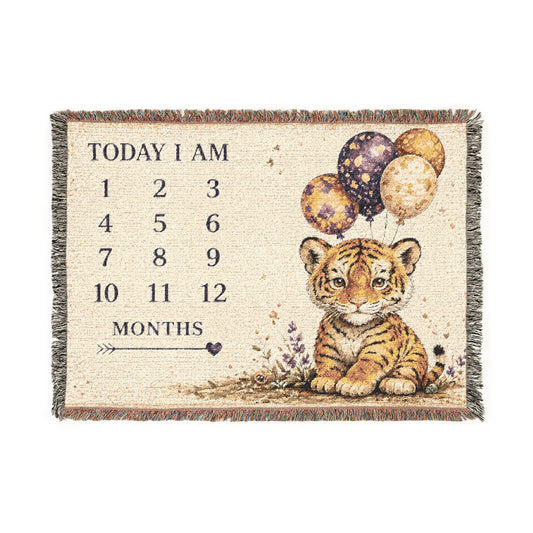 LSU Baby Milestone Blanket, Tiger Nursery Blanket, Baby Month Photo Blanket, Tiger Baby Shower Gift, Woven Cotton Throw