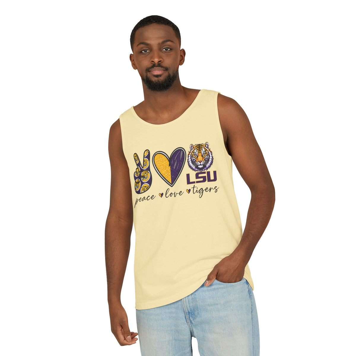 Peace Love Tigers Tank Top,LSU Game Day Tank, Purple Gold Football Shirt, Womens Comfort Colors Tank, Southern College Fan Gift