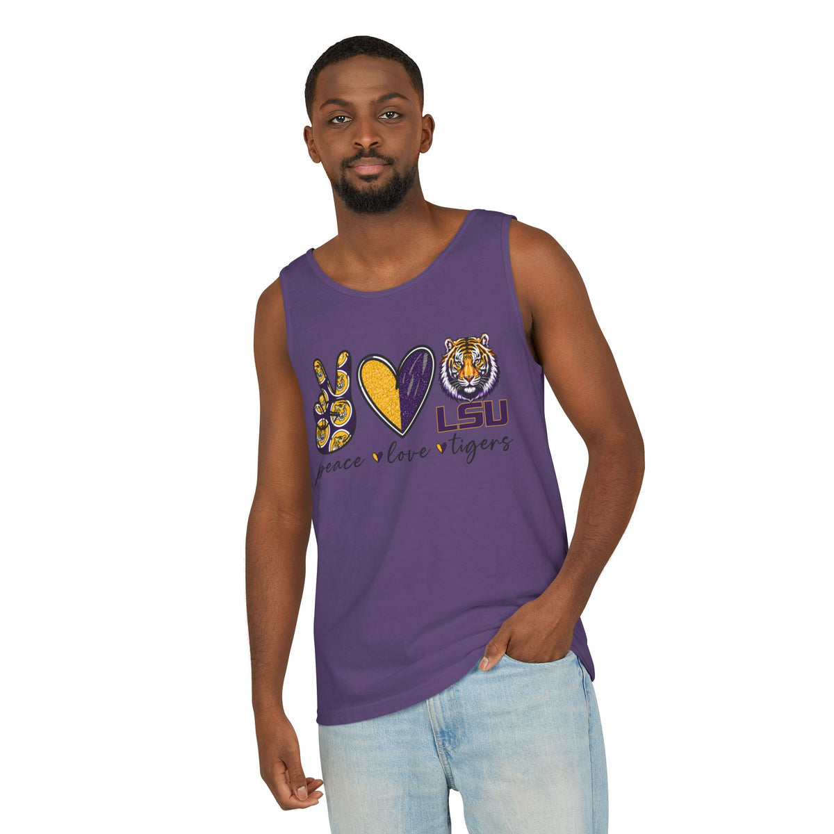 Peace Love Tigers Tank Top,LSU Game Day Tank, Purple Gold Football Shirt, Womens Comfort Colors Tank, Southern College Fan Gift