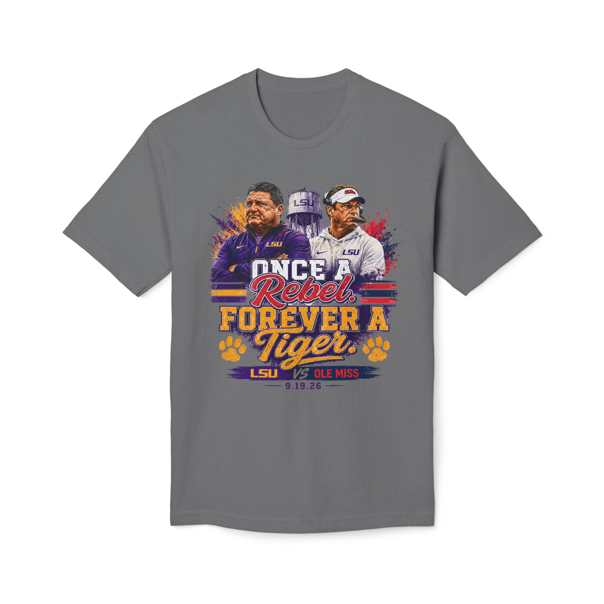 LSU vs Ole Miss Inspired Shirt | Purple & Gold Tiger Eye Graphic Tee | Louisiana Football Fan Shirt | Game Day Back Print