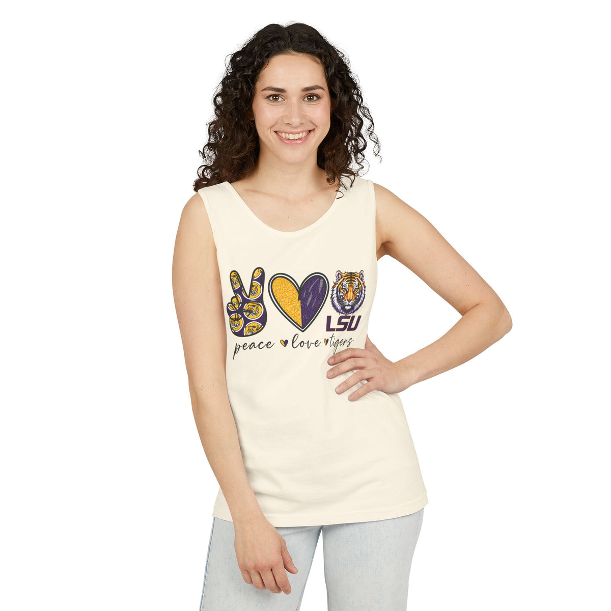 Peace Love Tigers Tank Top,LSU Game Day Tank, Purple Gold Football Shirt, Womens Comfort Colors Tank, Southern College Fan Gift