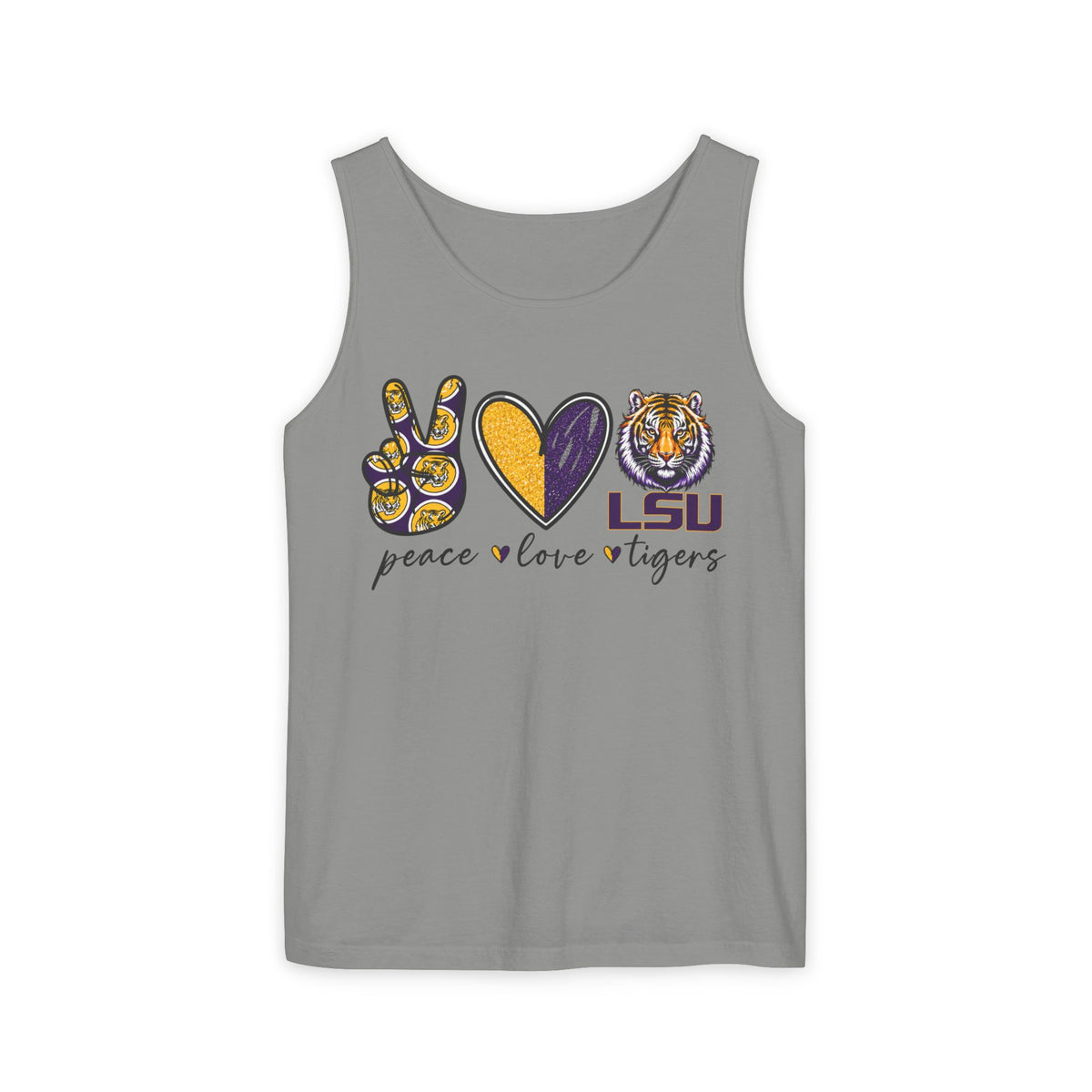 Peace Love Tigers Tank Top,LSU Game Day Tank, Purple Gold Football Shirt, Womens Comfort Colors Tank, Southern College Fan Gift