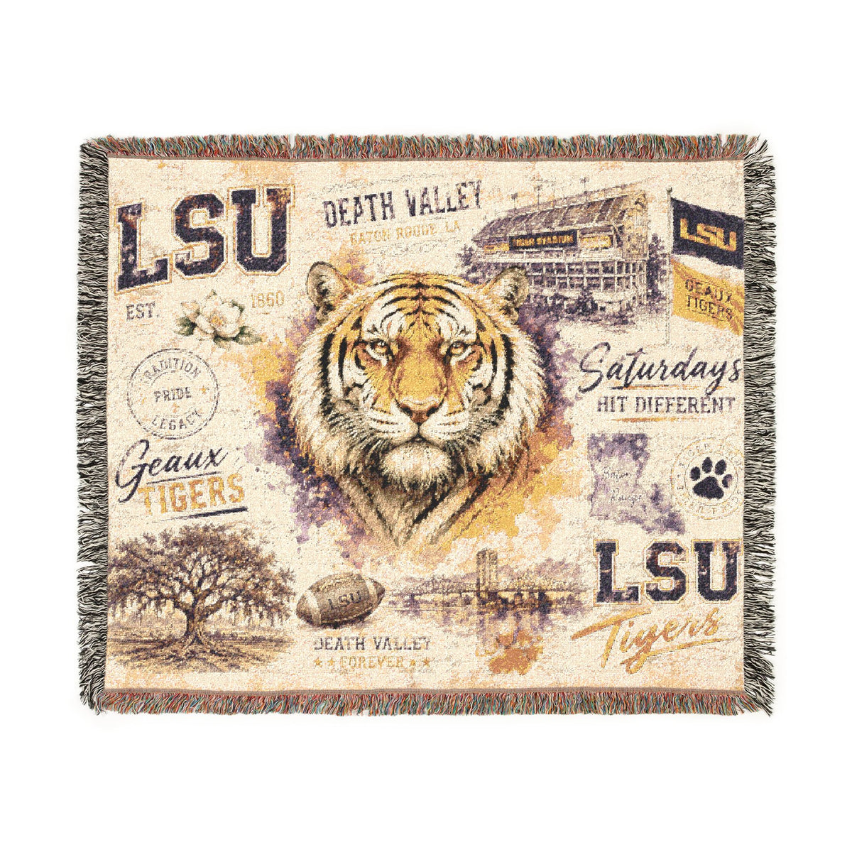 LSU Tiger Woven Blanket | Collegiate Tiger Throw