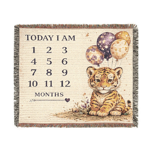 LSU Baby Milestone Blanket, Tiger Nursery Blanket, Baby Month Photo Blanket, Tiger Baby Shower Gift, Woven Cotton Throw