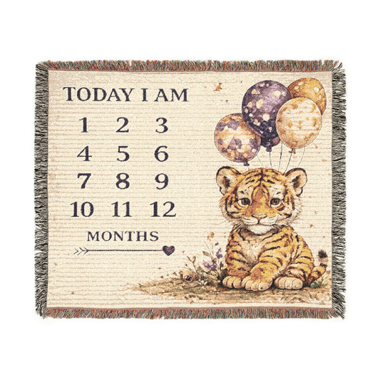 LSU Baby Milestone Blanket, Tiger Nursery Blanket, Baby Month Photo Blanket, Tiger Baby Shower Gift, Woven Cotton Throw