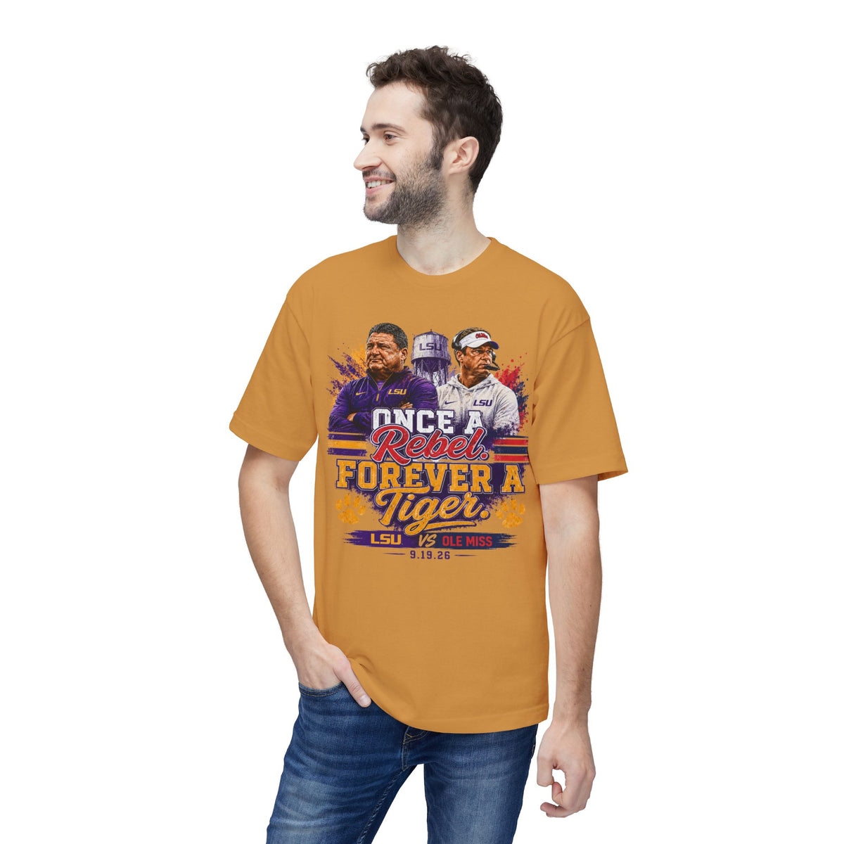 LSU vs Ole Miss Inspired Shirt | Purple & Gold Tiger Eye Graphic Tee | Louisiana Football Fan Shirt | Game Day Back Print