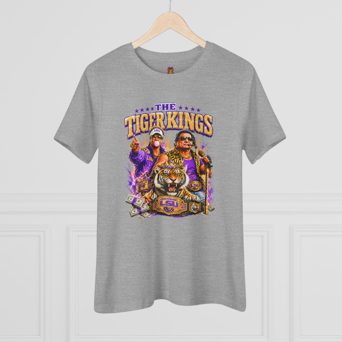 Funny Tiger Kings Coach Shirt | Purple Gold Football Fan Tee | Louisiana Game Day Shirt | Coach Parody Shirt | Bella Canvas 6400 (Copy)