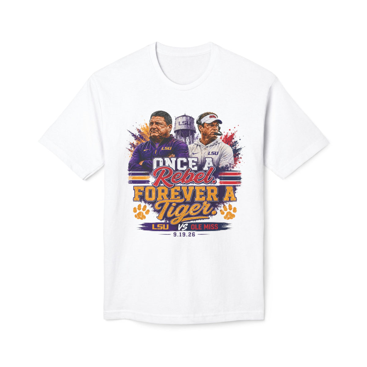 LSU vs Ole Miss Inspired Shirt | Purple & Gold Tiger Eye Graphic Tee | Louisiana Football Fan Shirt | Game Day Back Print