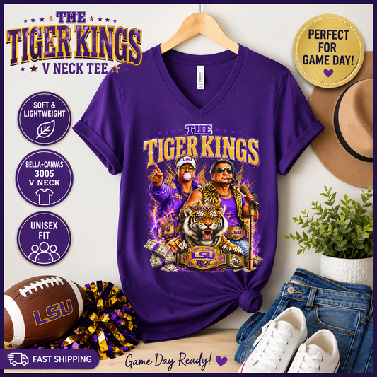 Funny Tiger Kings Coach Shirt | Purple Gold Football Fan Tee | Louisiana Game Day Shirt | Coach Parody Shirt
