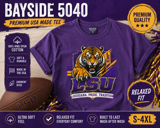 LSU Inspired Shirt | Purple & Gold Tiger Eye Graphic Tee | Louisiana Football Fan Shirt | Game Day Back Print