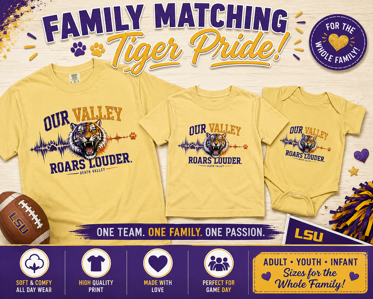 Our Valley Roars Louder Shirt, Death Valley Football Tee, Purple Gold Tiger Fan Shirt, Game Day Comfort Colors 1717 Tee
