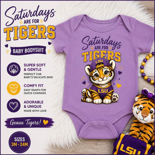Saturdays Are for Tigers Baby Boy Bodysuit | LSU Baby Outfit | Purple Gold Football Baby Onesie | Game Day Infant Gift