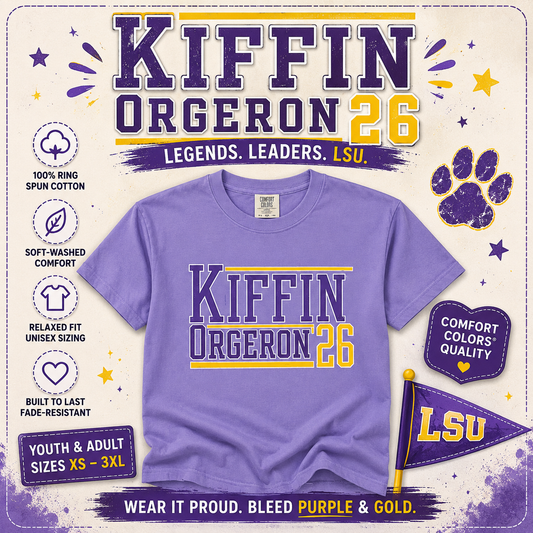 Kiffin Orgeron 26 Graphic T-Shirt — Purple & Gold Sports Tribute