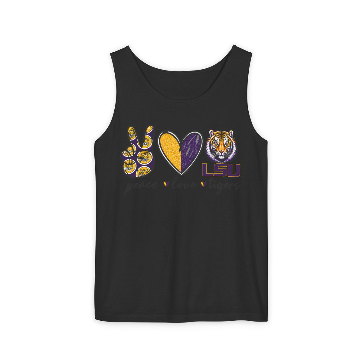Peace Love Tigers Tank Top,LSU Game Day Tank, Purple Gold Football Shirt, Womens Comfort Colors Tank, Southern College Fan Gift