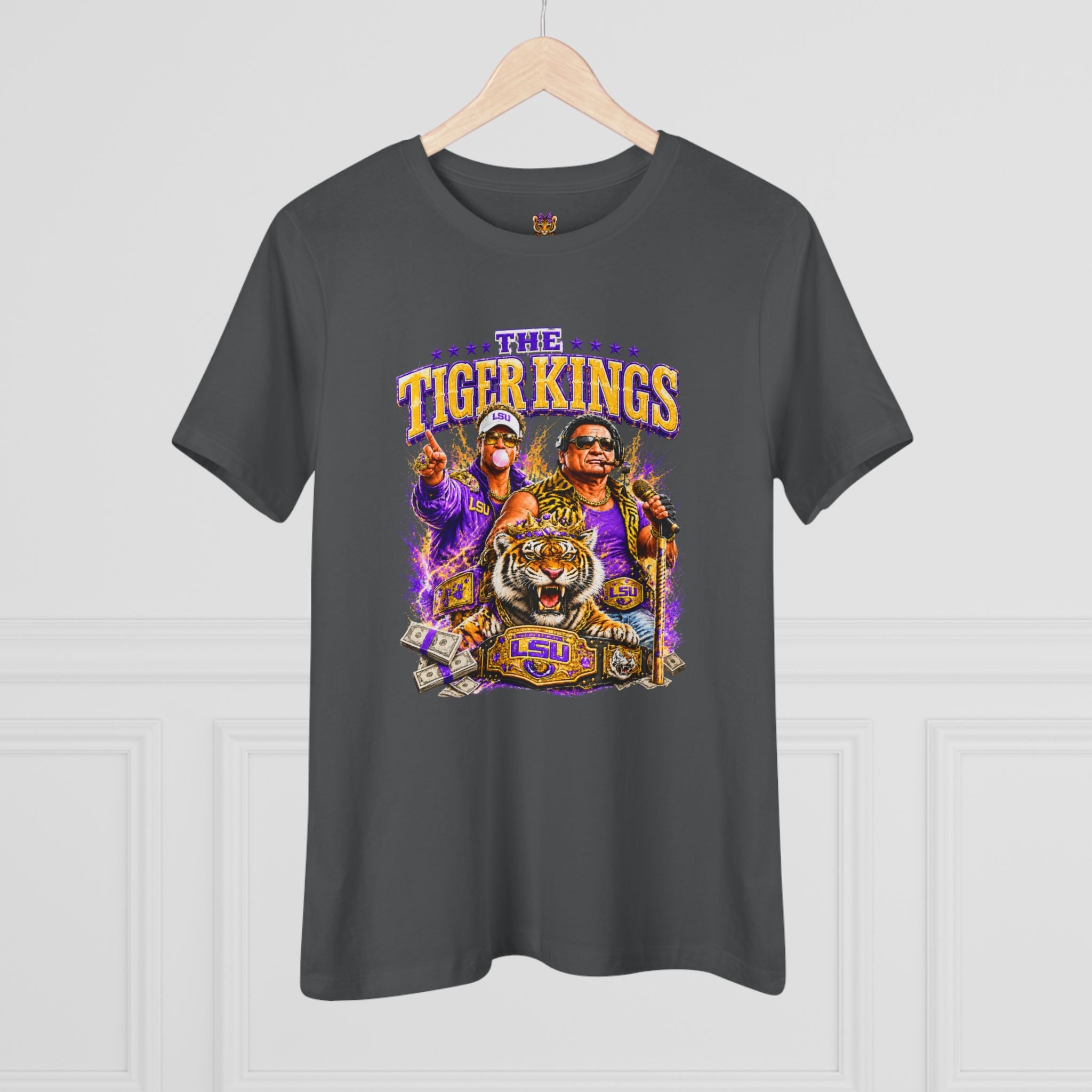 Funny Tiger Kings Coach Shirt | Purple Gold Football Fan Tee | Louisiana Game Day Shirt | Coach Parody Shirt | Bella Canvas 6400