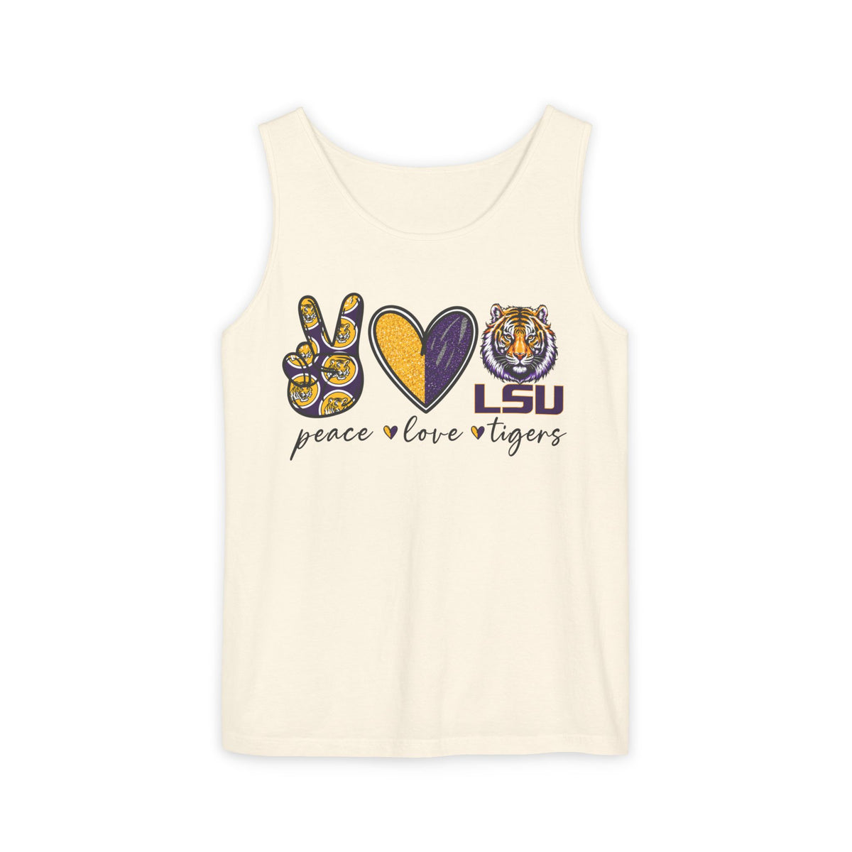 Peace Love Tigers Tank Top,LSU Game Day Tank, Purple Gold Football Shirt, Womens Comfort Colors Tank, Southern College Fan Gift