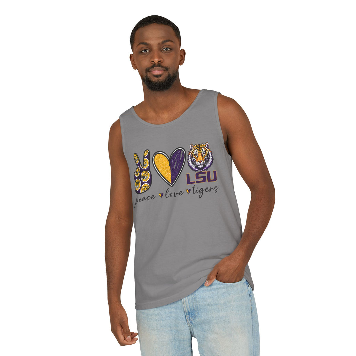Peace Love Tigers Tank Top,LSU Game Day Tank, Purple Gold Football Shirt, Womens Comfort Colors Tank, Southern College Fan Gift