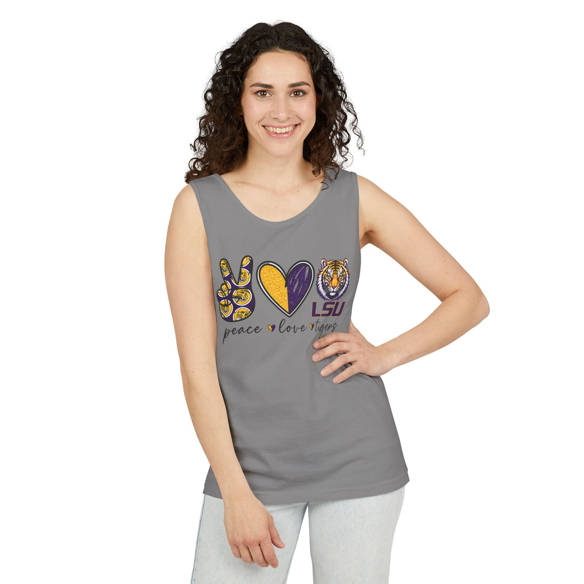 Peace Love Tigers Tank Top,LSU Game Day Tank, Purple Gold Football Shirt, Womens Comfort Colors Tank, Southern College Fan Gift