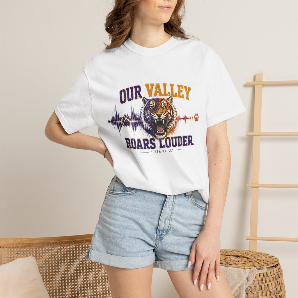 Our Valley Roars Louder Shirt, Death Valley Football Tee, Purple Gold Tiger Fan Shirt, Game Day Comfort Colors 1717 Tee