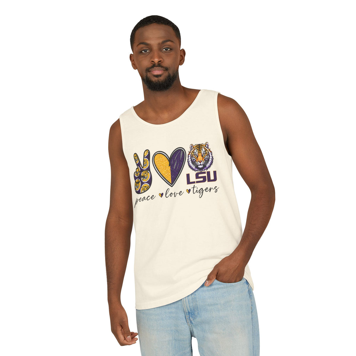 Peace Love Tigers Tank Top,LSU Game Day Tank, Purple Gold Football Shirt, Womens Comfort Colors Tank, Southern College Fan Gift