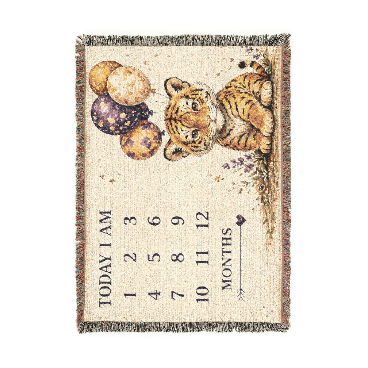 LSU Baby Milestone Blanket, Tiger Nursery Blanket, Baby Month Photo Blanket, Tiger Baby Shower Gift, Woven Cotton Throw
