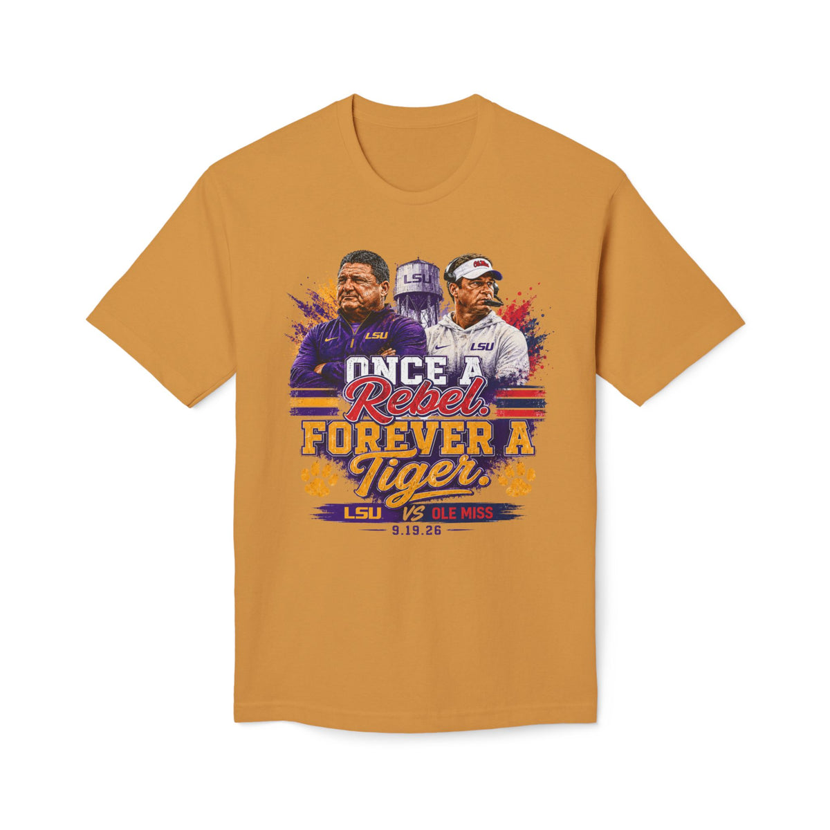 LSU vs Ole Miss Inspired Shirt | Purple & Gold Tiger Eye Graphic Tee | Louisiana Football Fan Shirt | Game Day Back Print