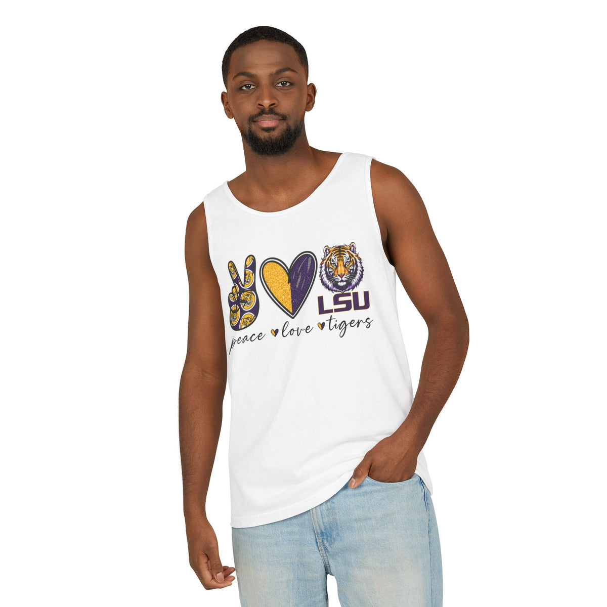Peace Love Tigers Tank Top,LSU Game Day Tank, Purple Gold Football Shirt, Womens Comfort Colors Tank, Southern College Fan Gift