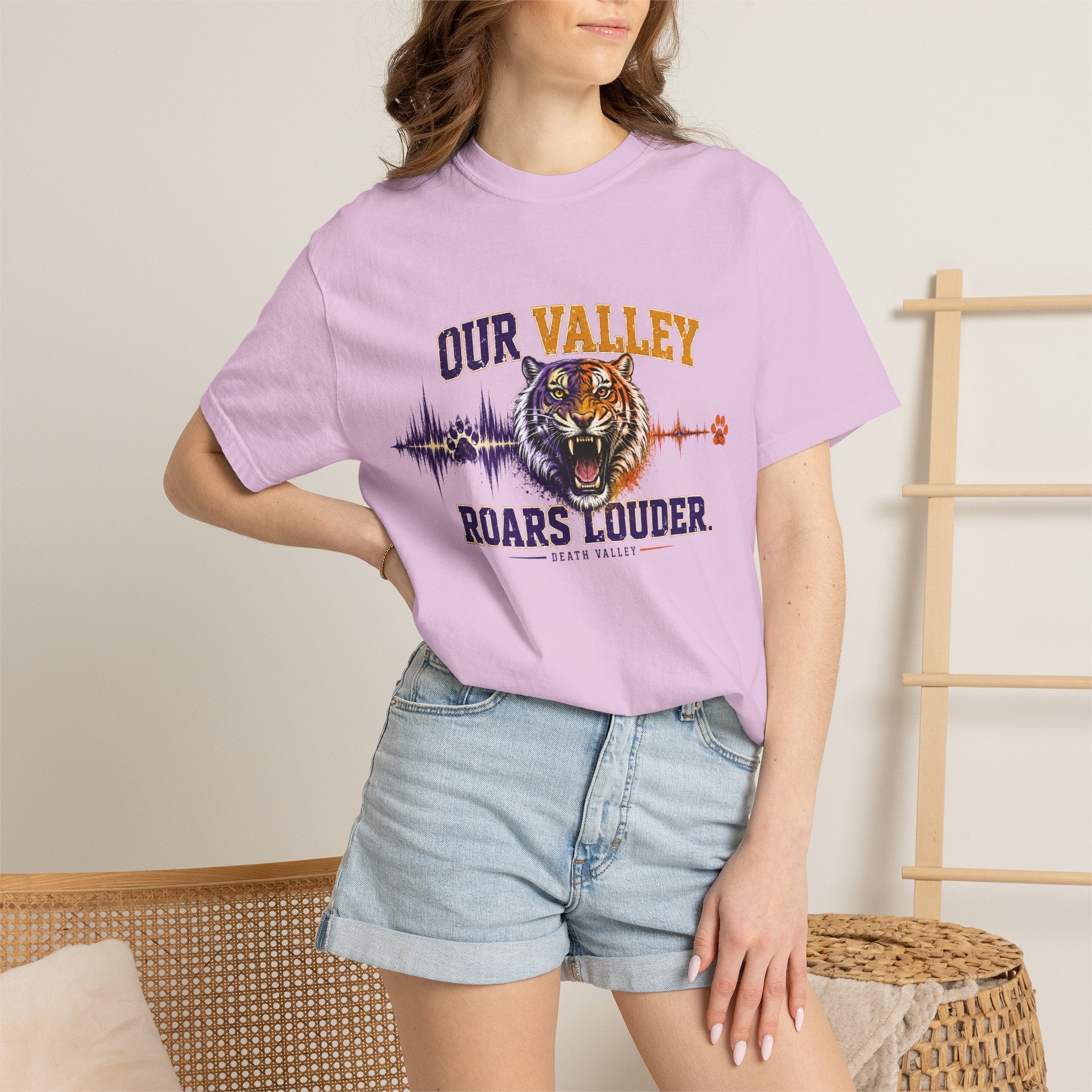 Our Valley Roars Louder Shirt, Death Valley Football Tee, Purple Gold Tiger Fan Shirt, Game Day Comfort Colors 1717 Tee