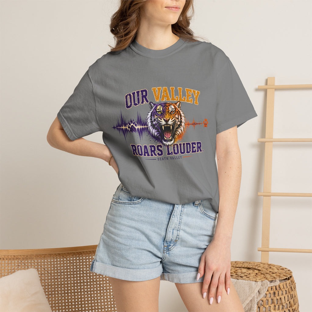 Our Valley Roars Louder Shirt, Death Valley Football Tee, Purple Gold Tiger Fan Shirt, Game Day Comfort Colors 1717 Tee