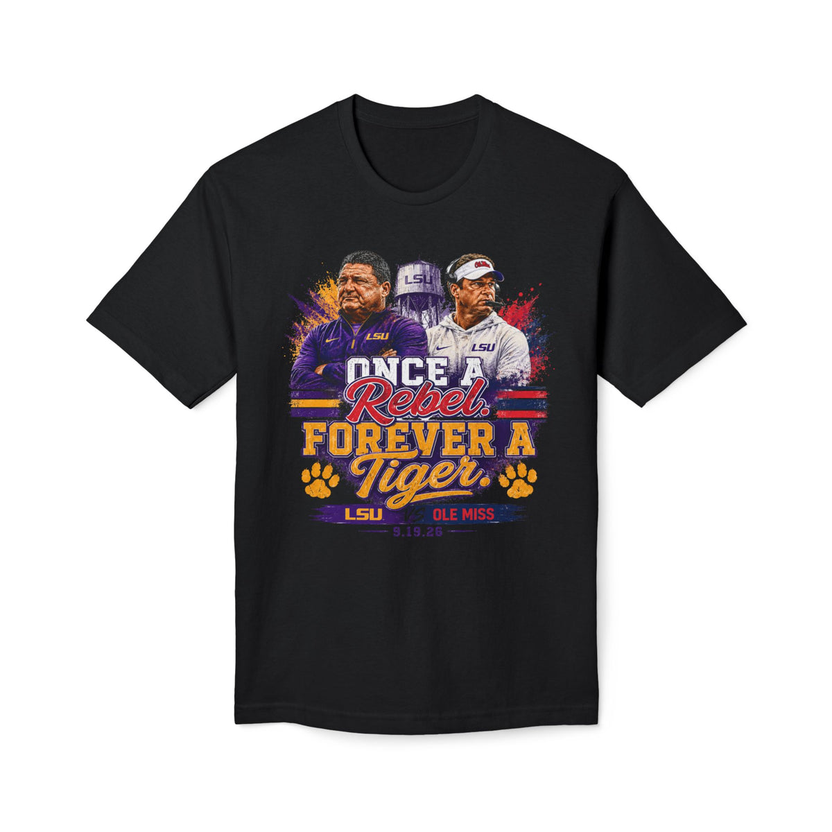 LSU vs Ole Miss Inspired Shirt | Purple & Gold Tiger Eye Graphic Tee | Louisiana Football Fan Shirt | Game Day Back Print