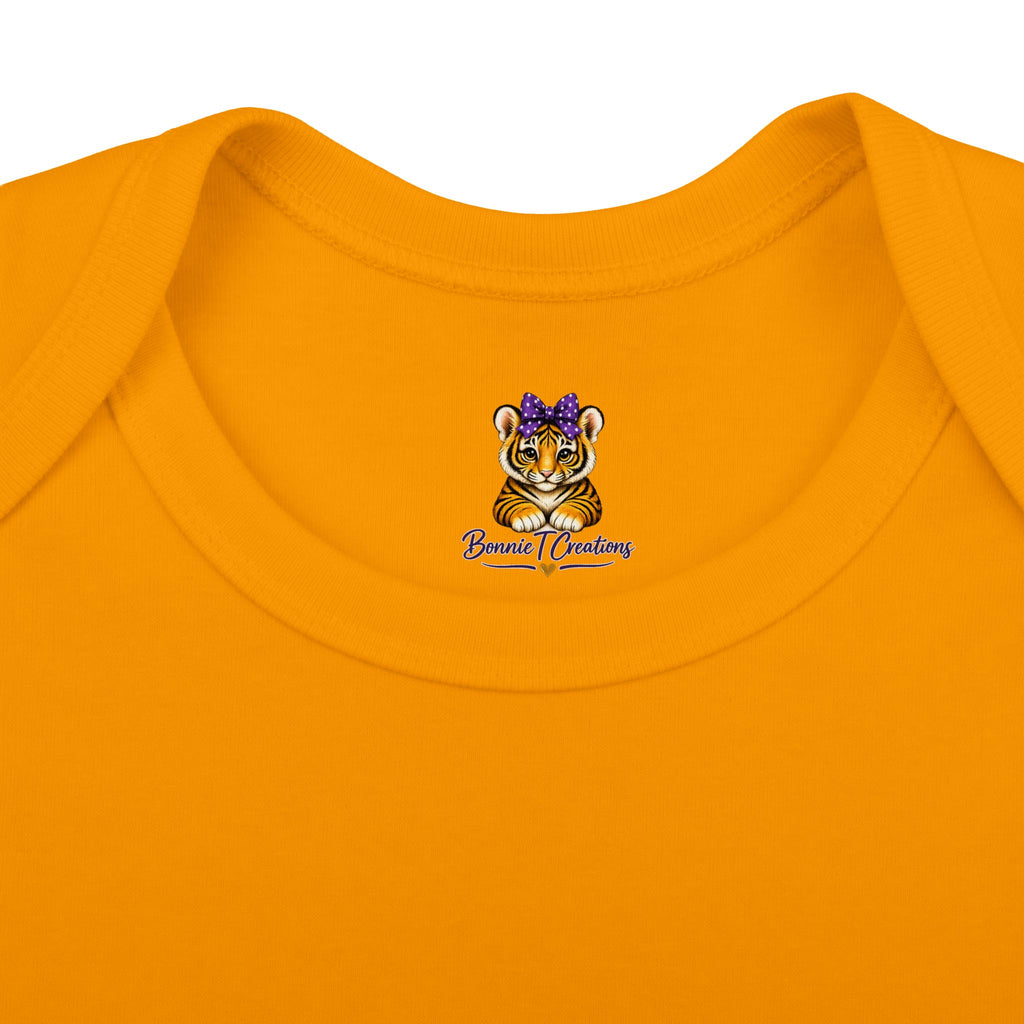 Princess Tiger Baby Bodysuit | LSU Baby Girl Outfit | Purple Gold Tiger Onesie | Baby Shower Gift | Football Baby Clothes