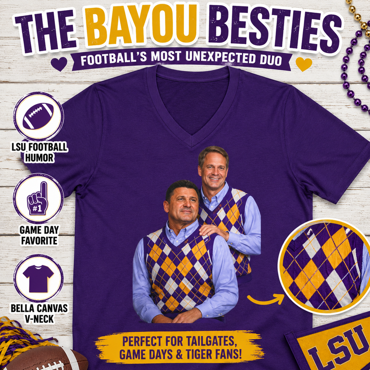 LSU Sports V-Neck Tee — Bayou Brothers Design