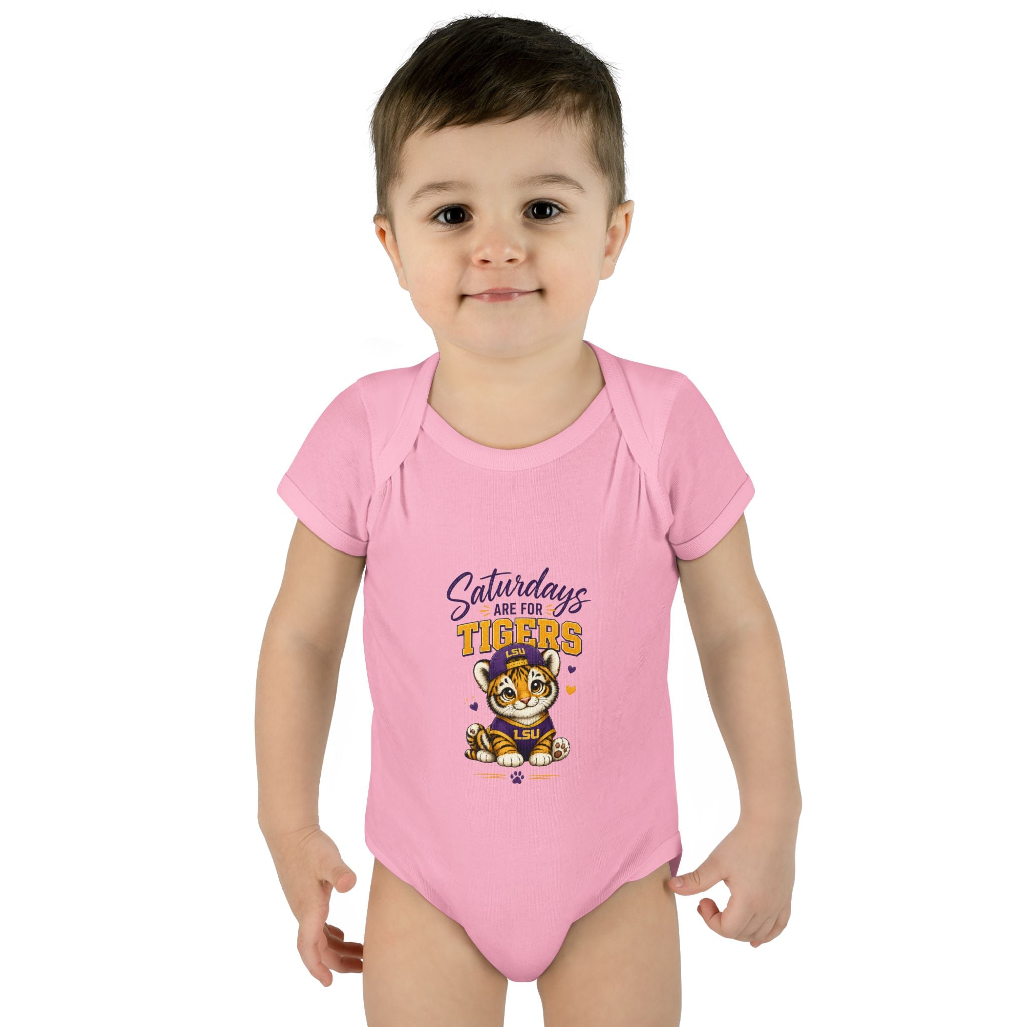 Saturdays Are for Tigers Baby Boy Bodysuit | LSU Baby Outfit | Purple Gold Football Baby Onesie | Game Day Infant Gift