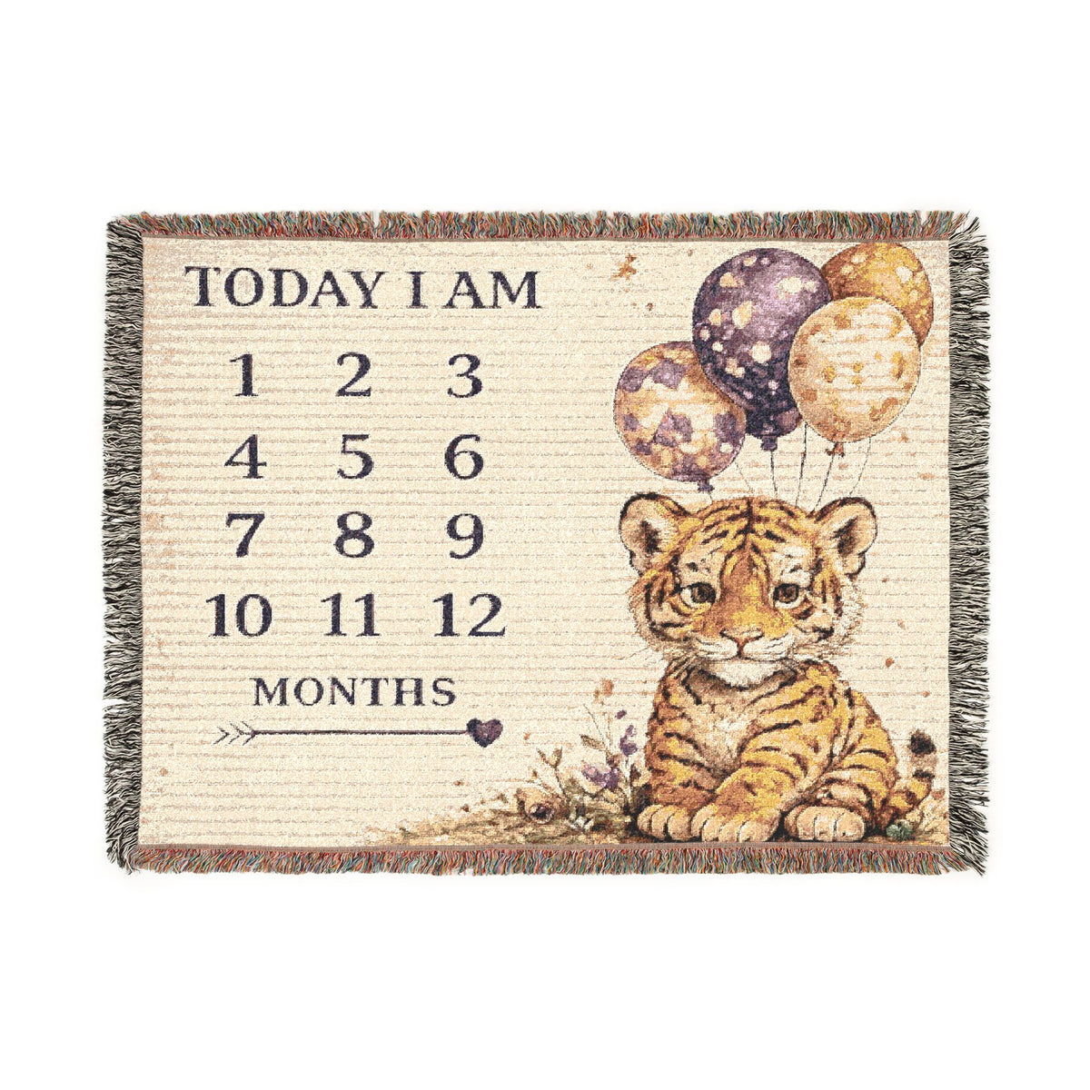 LSU Baby Milestone Blanket, Tiger Nursery Blanket, Baby Month Photo Blanket, Tiger Baby Shower Gift, Woven Cotton Throw