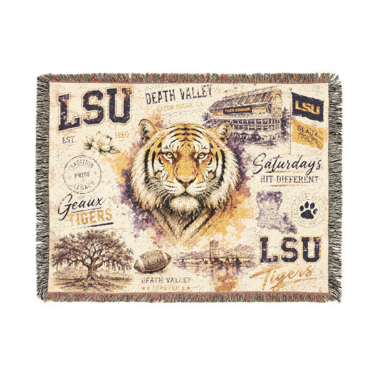 LSU Tiger Woven Blanket | Collegiate Tiger Throw